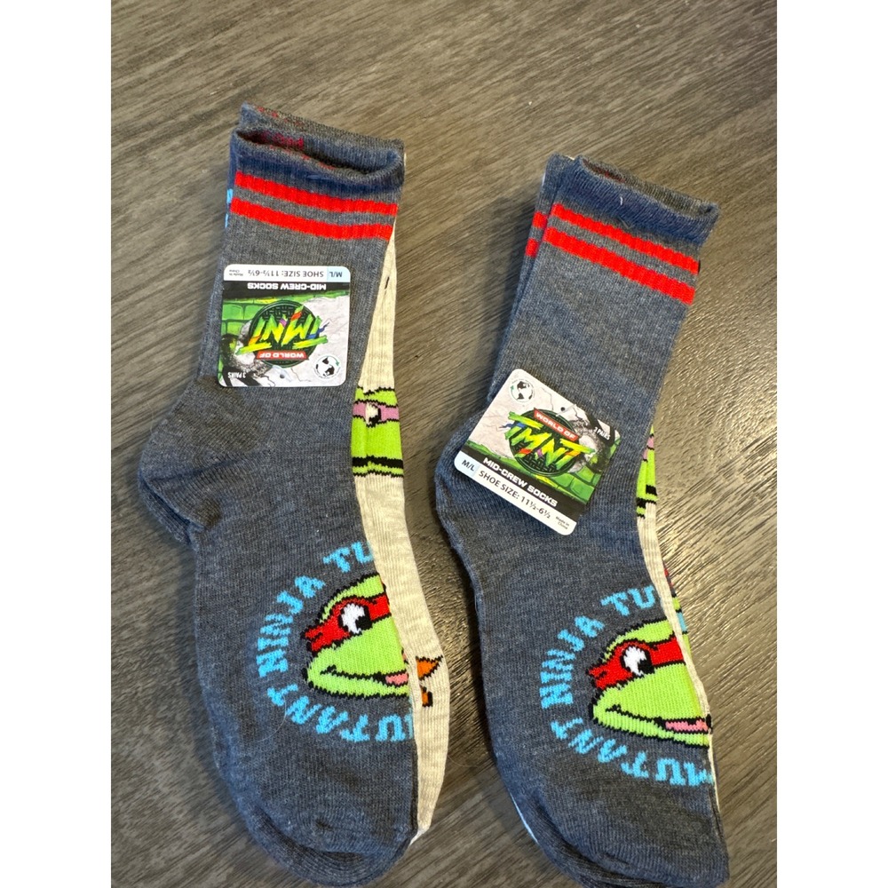 Lot of 2 packs of 3 TMNT Ninja Turtles Kids Mid-Crew Socks Size 11.5-6.5 M/L